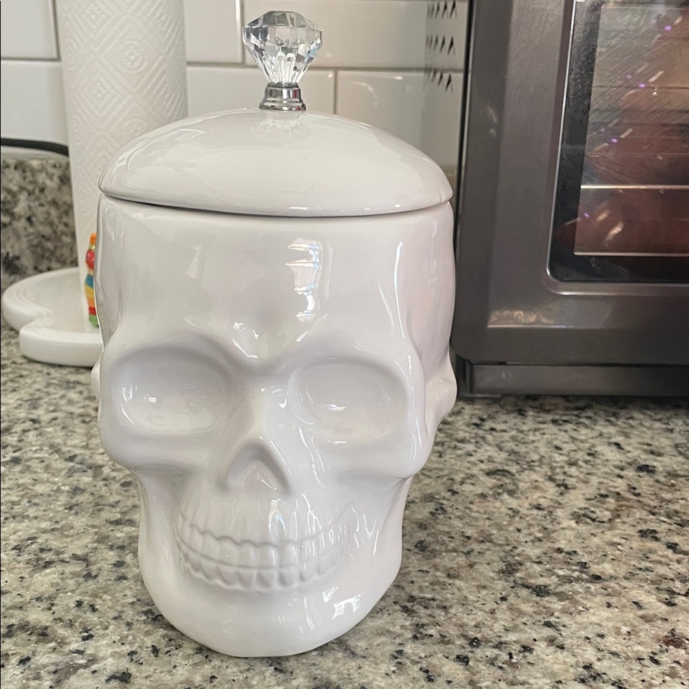 White Skull Ceramic Jar with Crystal Knob